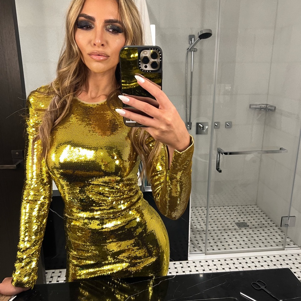 Tom Ford Gold Liquid Sequin Mini Dress Long Sleeve EU 36 NWT party birthday - Picture 6 of 15